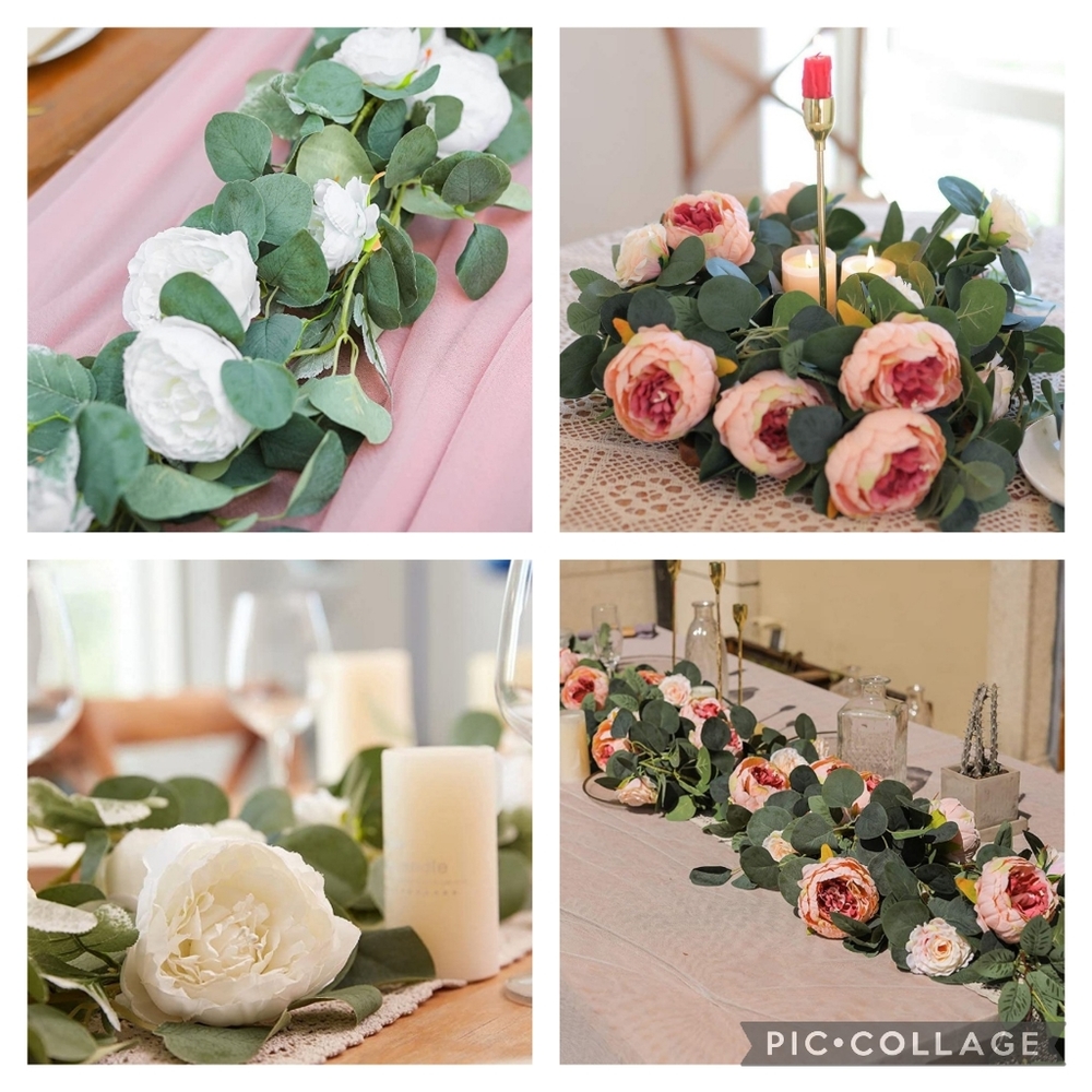 Peony, Rose, & Eucalyptus Garlands, 6 Strands, NIB & EUC